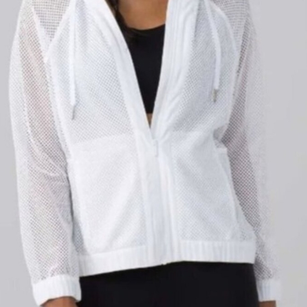 Lululemon Mesh On Mesh White Hooded Zip-Up Jacket No Size Tag